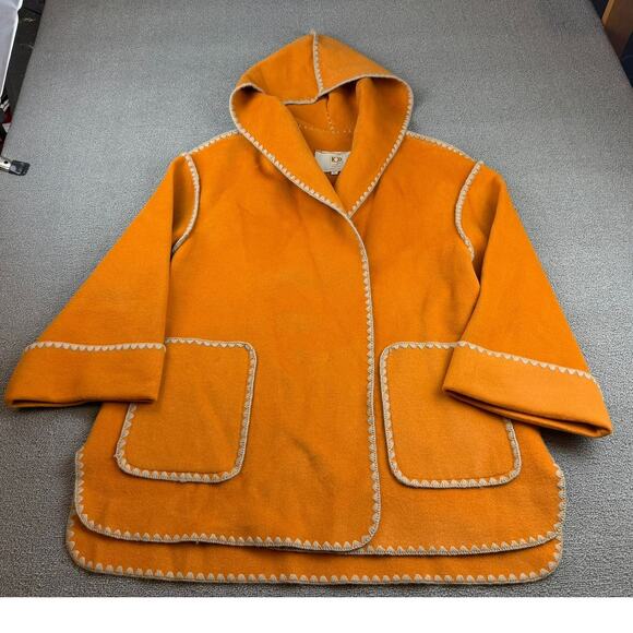 Doggy Qin Women's Small Orange Textured Edge Hooded Pocket Jacket - Picture 3 of 12